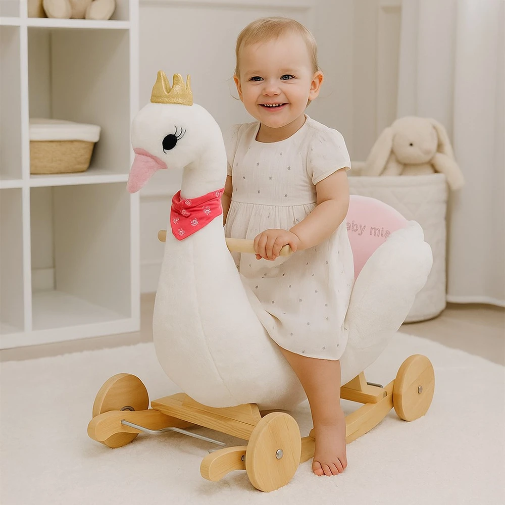 Supamas žaislas su ratukais ir melodija Baby Mix Swan, baltas