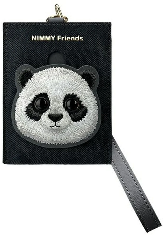 Nimmy 3in1 rinkinys telefono krepšys + piniginė + dėklas lokatoriui, juodos spalvos, Big Eyed Pet 2.0 Panda