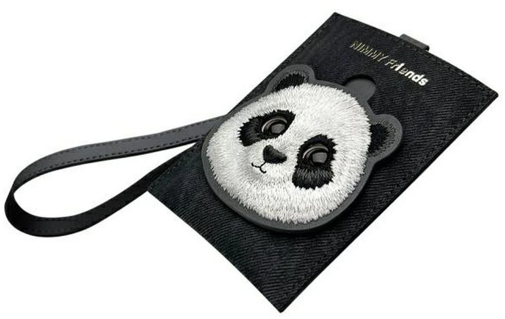 Nimmy 3in1 rinkinys telefono krepšys + piniginė + dėklas lokatoriui, juodos spalvos, Big Eyed Pet 2.0 Panda
