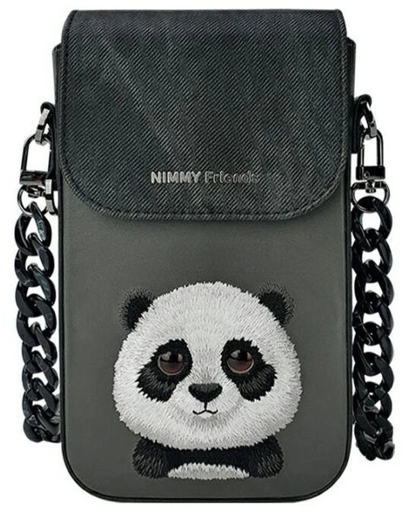Nimmy 3in1 rinkinys telefono krepšys + piniginė + dėklas lokatoriui, juodos spalvos, Big Eyed Pet 2.0 Panda