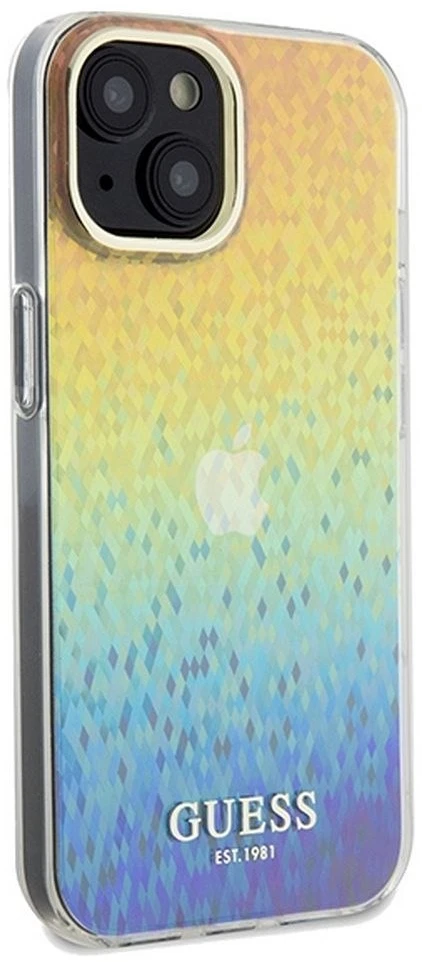 Guess GUHCP14SHDECMI iPhone 14 / 15 / 13 6,1" kietas dėklas IML Faceted Mirror Disco Iridesc