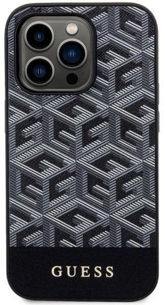 Guess GUHMP14LHGCFSEK iPhone 14 Pro 6.1″ juodos spalvos kietas dėklas GCube Stripes MagSafe
