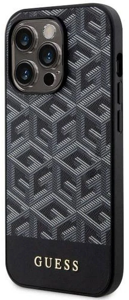Guess GUHMP14LHGCFSEK iPhone 14 Pro 6.1″ juodos spalvos kietas dėklas GCube Stripes MagSafe