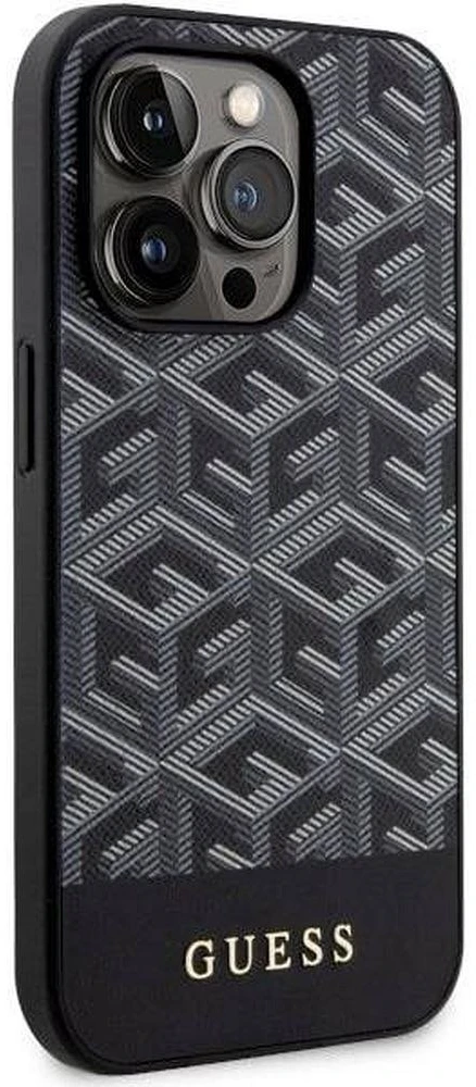 Guess GUHMP14LHGCFSEK iPhone 14 Pro 6.1″ juodos spalvos kietas dėklas GCube Stripes MagSafe