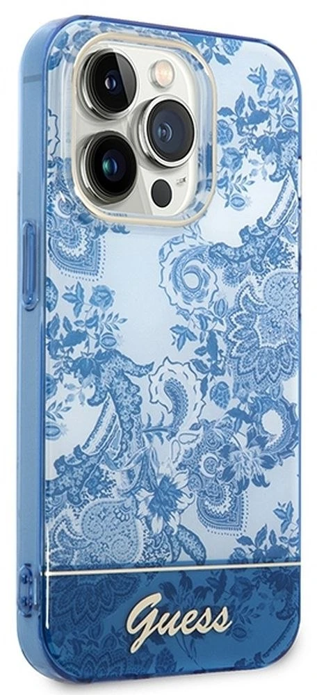 Guess GUHCP14LHGPLHB iPhone 14 Pro 6,1 col. mėlynas kietas dėklas Porcelain kolekcija
