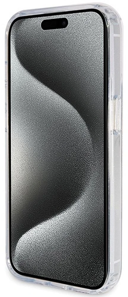 Dėklas GUESS GUHMP15LHRSGSD IPHONE 15 PRO 6.1 "SKAIDRUS / SKAIDRUS KIETAS DĖLĖS ŽIEDAS STOVAS SCRIPT GLITTER MAGSAFE