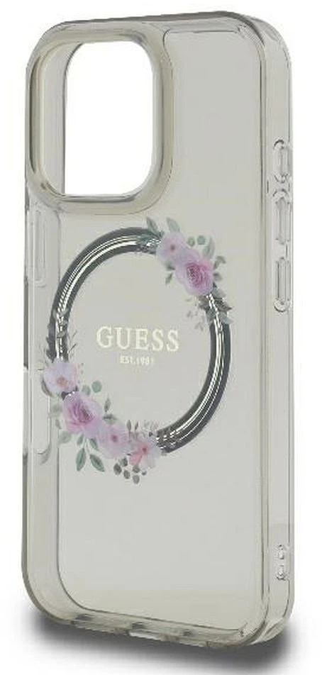 Guess GUHMP16LHFWFCK iPhone 16 Pro 6,3" juodos spalvos kietas dėklas IML Flowers Wreath MagSafe