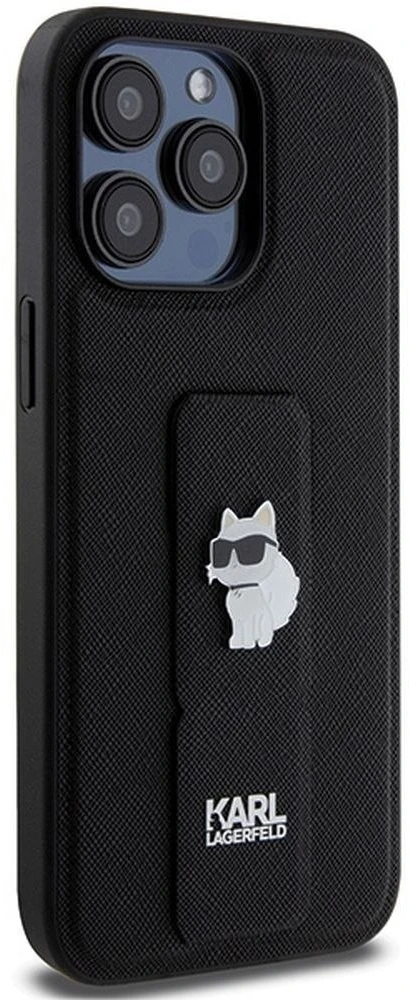 Karl Lagerfeld KLHCP13XGSACHPK iPhone 13 Pro Max 6.7″ juodos spalvos kietas dėklas Gripstand Saffiano Choupette