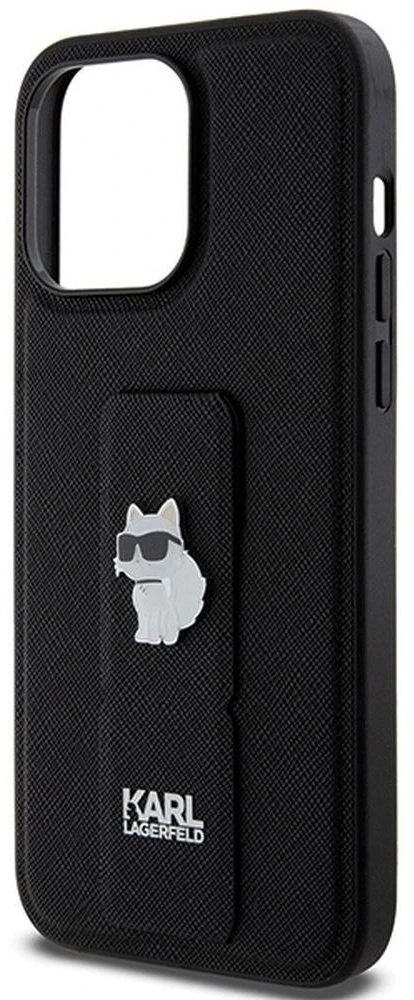 Karl Lagerfeld KLHCP13XGSACHPK iPhone 13 Pro Max 6.7″ juodos spalvos kietas dėklas Gripstand Saffiano Choupette