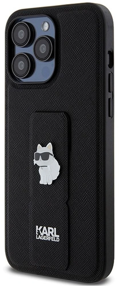 Karl Lagerfeld KLHCP13XGSACHPK iPhone 13 Pro Max 6.7″ juodos spalvos kietas dėklas Gripstand Saffiano Choupette