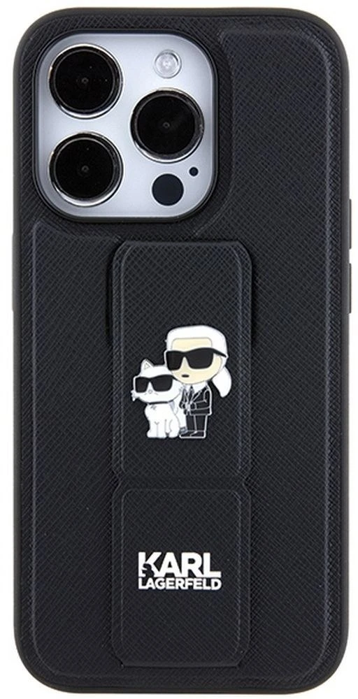 Karl Lagerfeld KLHCP14LGSAKCPK iPhone 14 Pro 6.1″ juodos spalvos kietas dėklas Gripstand Saffiano Karl&Choup