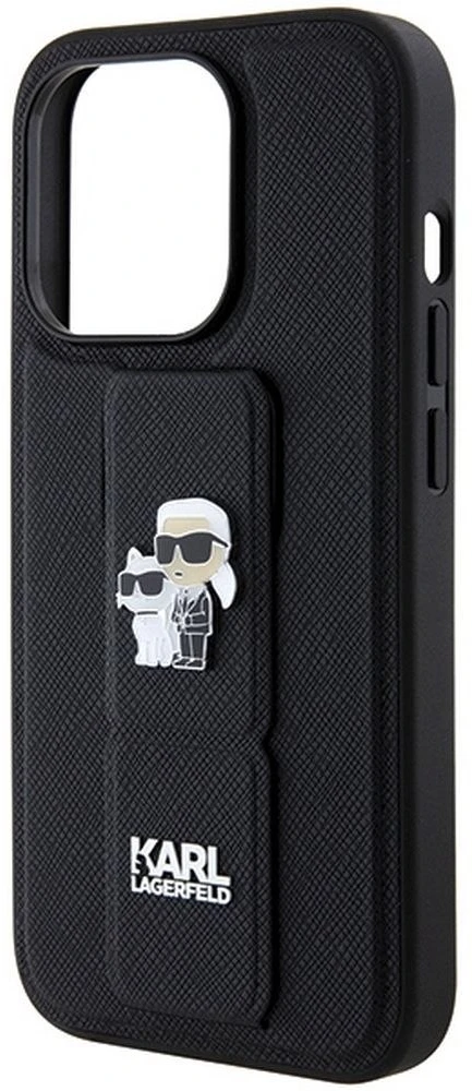 Karl Lagerfeld KLHCP14LGSAKCPK iPhone 14 Pro 6.1″ juodos spalvos kietas dėklas Gripstand Saffiano Karl&Choup