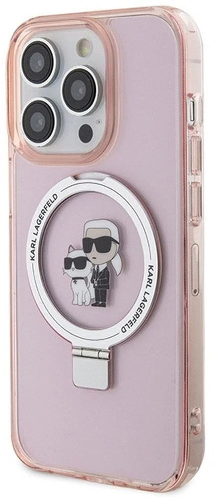 Karl Lagerfeld KLHMP15XHMRSKCP iPhone 15 Pro Max 6.7″ rožinės spalvos kietas dėklas su žiediniu stovu Karl&Choupettte