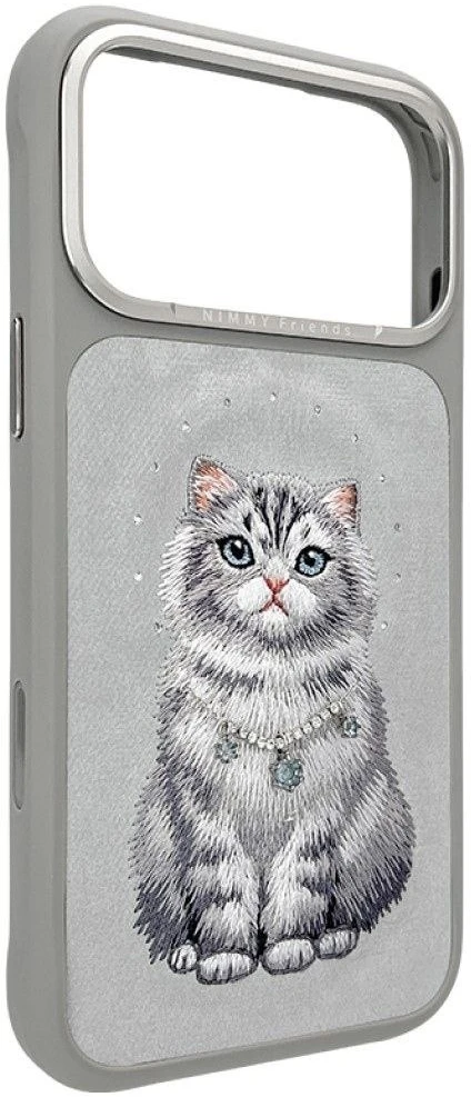 NIMMY dėklas LUCKY FASHION CAT, suderinamas su MagSafe, skirtas IPHONE 18 Pro/17 Pro, pilkas