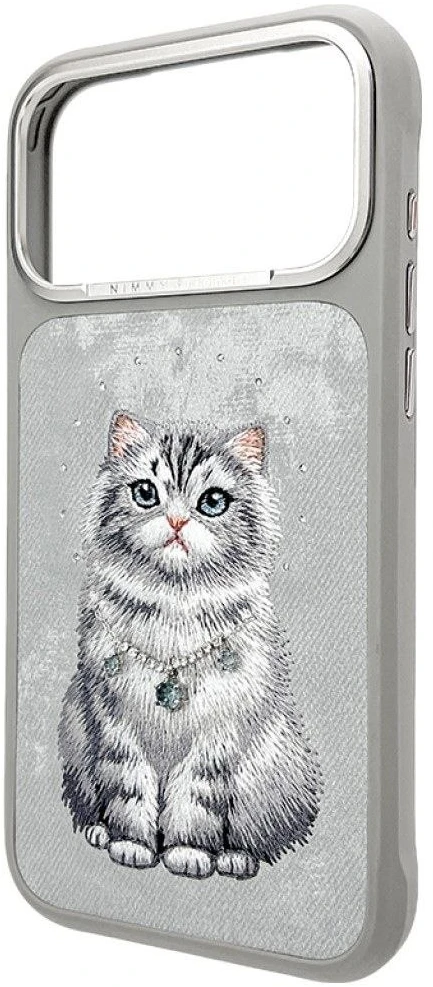 NIMMY dėklas LUCKY FASHION CAT, suderinamas su MagSafe, skirtas IPHONE 18 Pro/17 Pro, pilkas