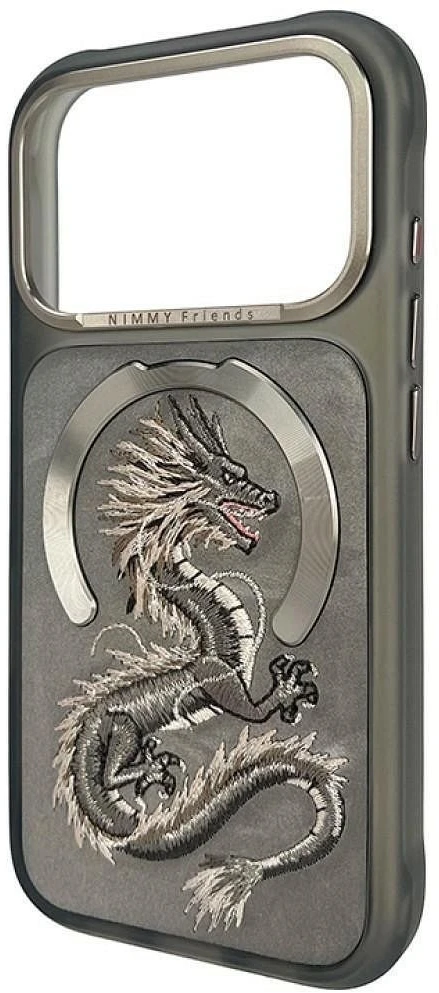 NIMMY dėklas MAGNETIC FANTASY ANIMAL DRAGON, suderinamas su MagSafe, skirtas IPHONE 18 Pro/17 Pro, pilkas
