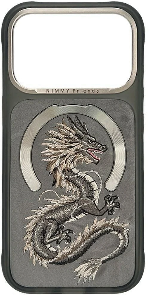 NIMMY dėklas MAGNETIC FANTASY ANIMAL DRAGON, suderinamas su MagSafe, skirtas IPHONE 18 Pro/17 Pro, pilkas