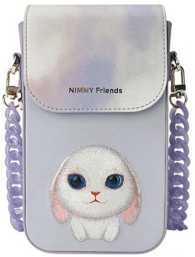 Nimmy 3in1 rinkinys telefono krepšys + piniginė + dėklas lokatoriui, violetinis, Big Eyed Pet 2.0 Rabbit