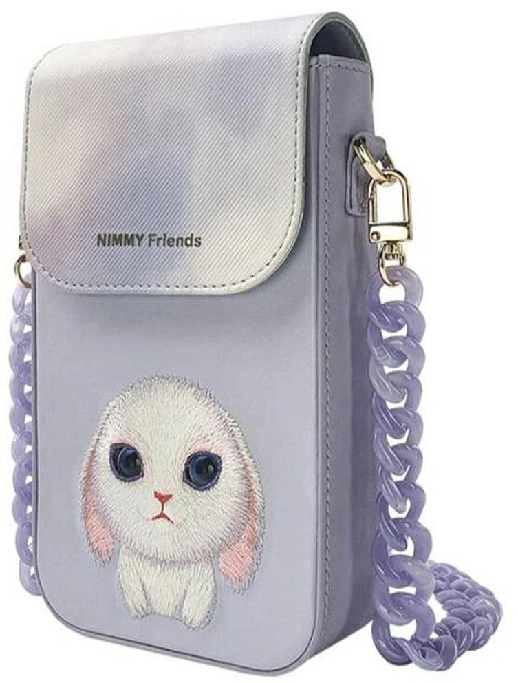 Nimmy 3in1 rinkinys telefono krepšys + piniginė + dėklas lokatoriui, violetinis, Big Eyed Pet 2.0 Rabbit