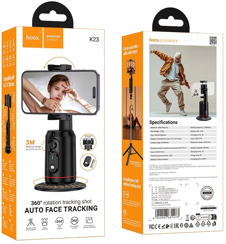 Asmenukių lazda + trikojis Hoco K23 (auto face tracking) juoda