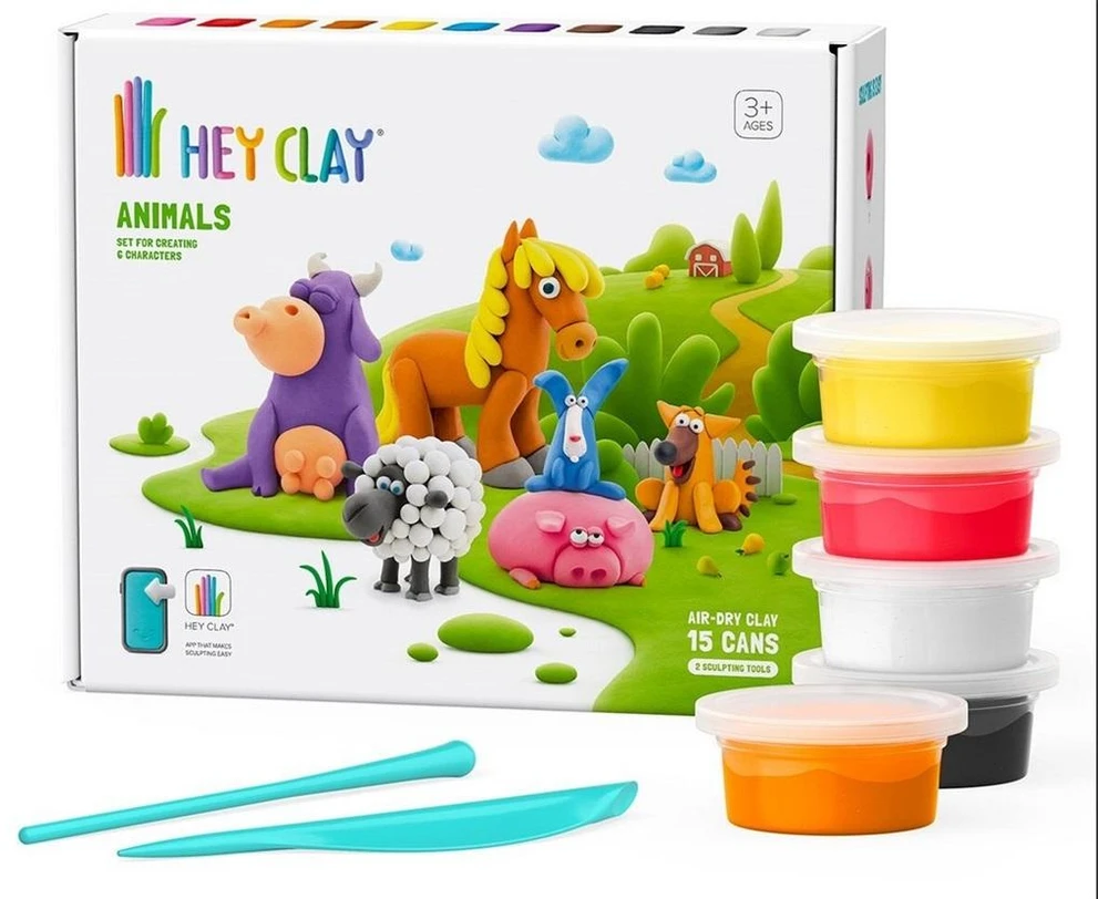TM Toys Rankdarbių rinkinys Hey Clay gyvūnai 15 spalvų