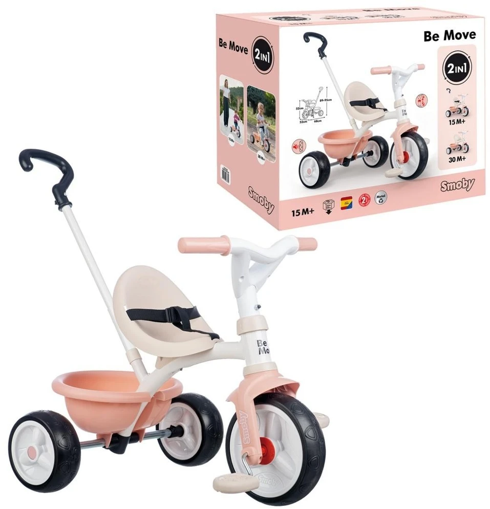 Triratukas Smoby Be Move rožinis su saugos diržais