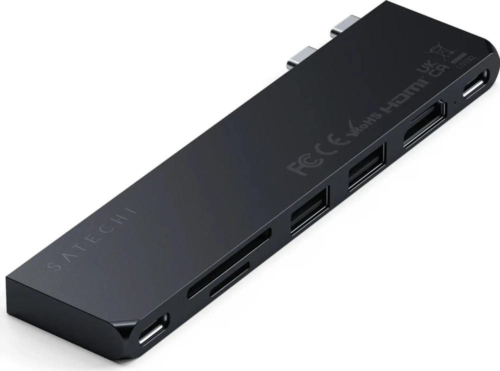 Adapteris ŠAKA 7in1 2 x USB C Satechi Pro HUB Slim ST-HUCPHSD MacBook vidurnakčio spalvos