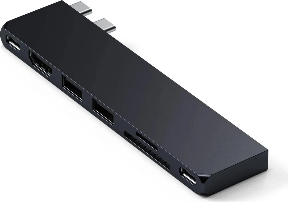 Adapteris ŠAKA 7in1 2 x USB C Satechi Pro HUB Slim ST-HUCPHSD MacBook vidurnakčio spalvos