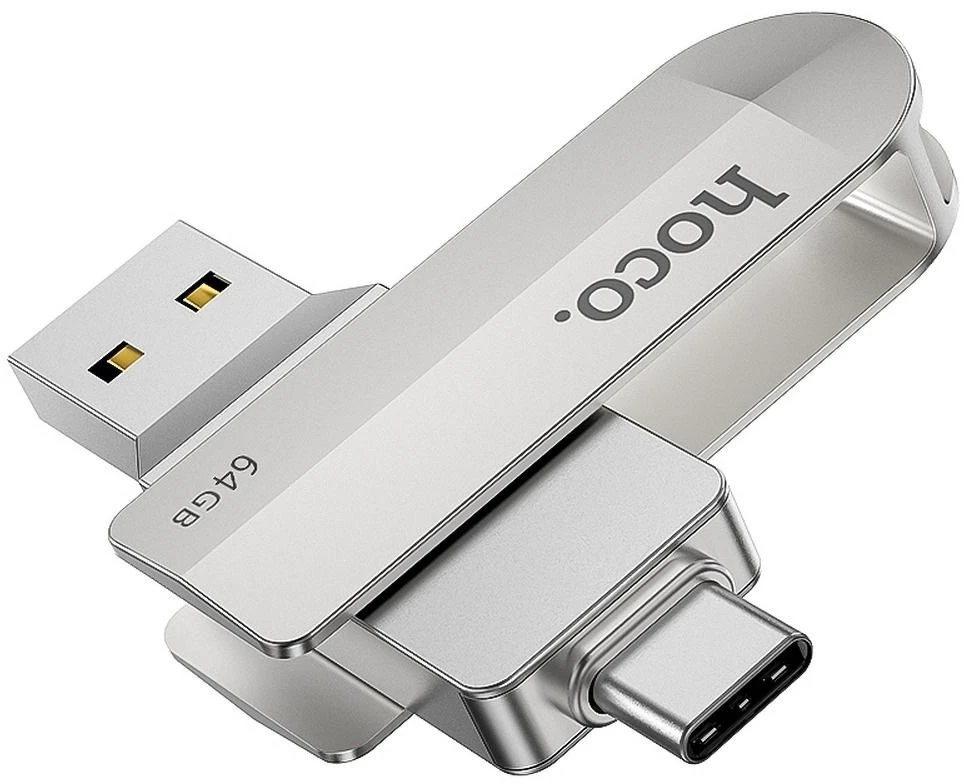 Pendrive 64GB USB 3.0 (USB A + USB C) Hoco UD10 sidabrinis