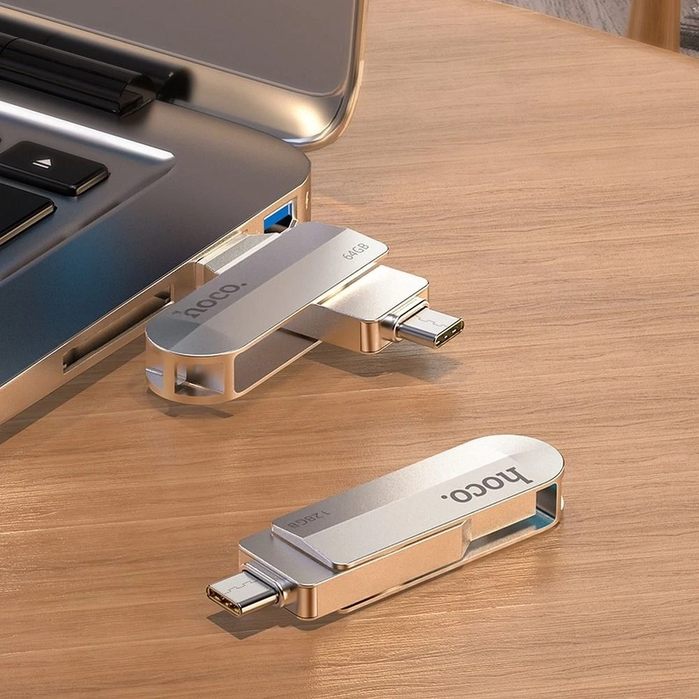 Pendrive 64GB USB 3.0 (USB A + USB C) Hoco UD10 sidabrinis