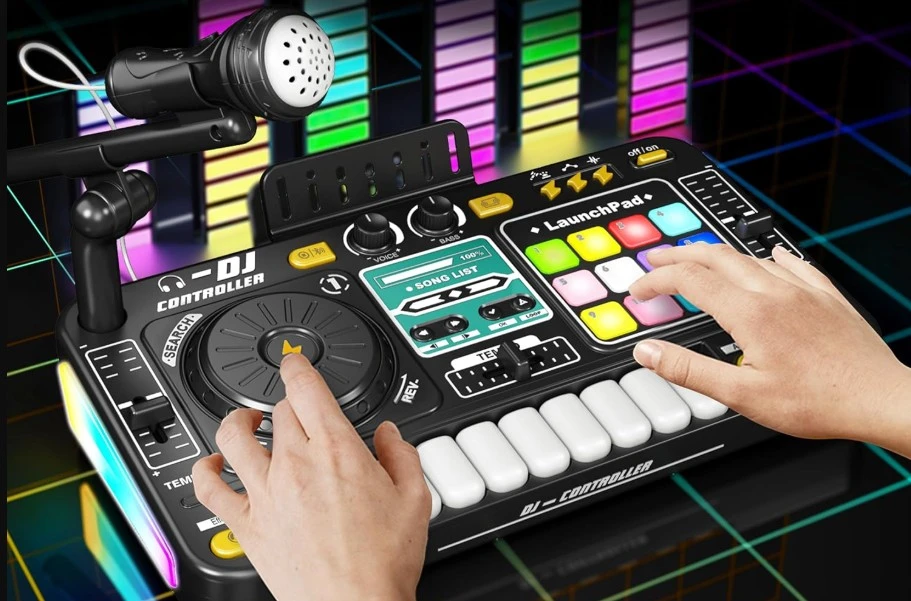 Vaikiška DJ konsolė su mikrofonu ir LED apšvietimu