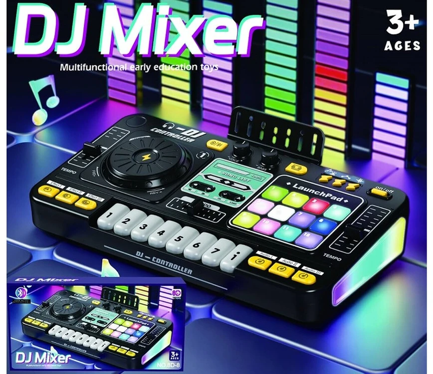 Vaikiška DJ konsolė su mikrofonu ir LED apšvietimu