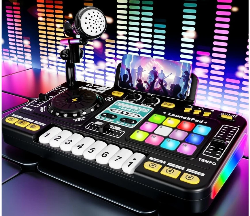Vaikiška DJ konsolė su mikrofonu ir LED apšvietimu