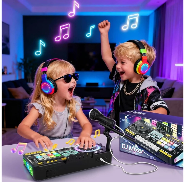 Vaikiška DJ konsolė su mikrofonu ir LED apšvietimu