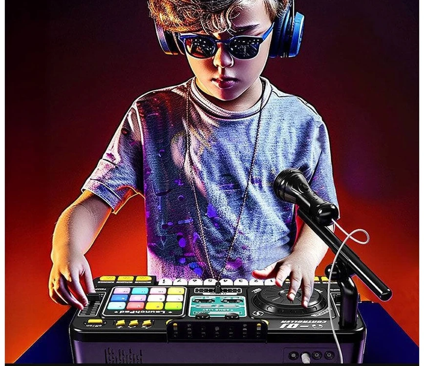 Vaikiška DJ konsolė su mikrofonu ir LED apšvietimu