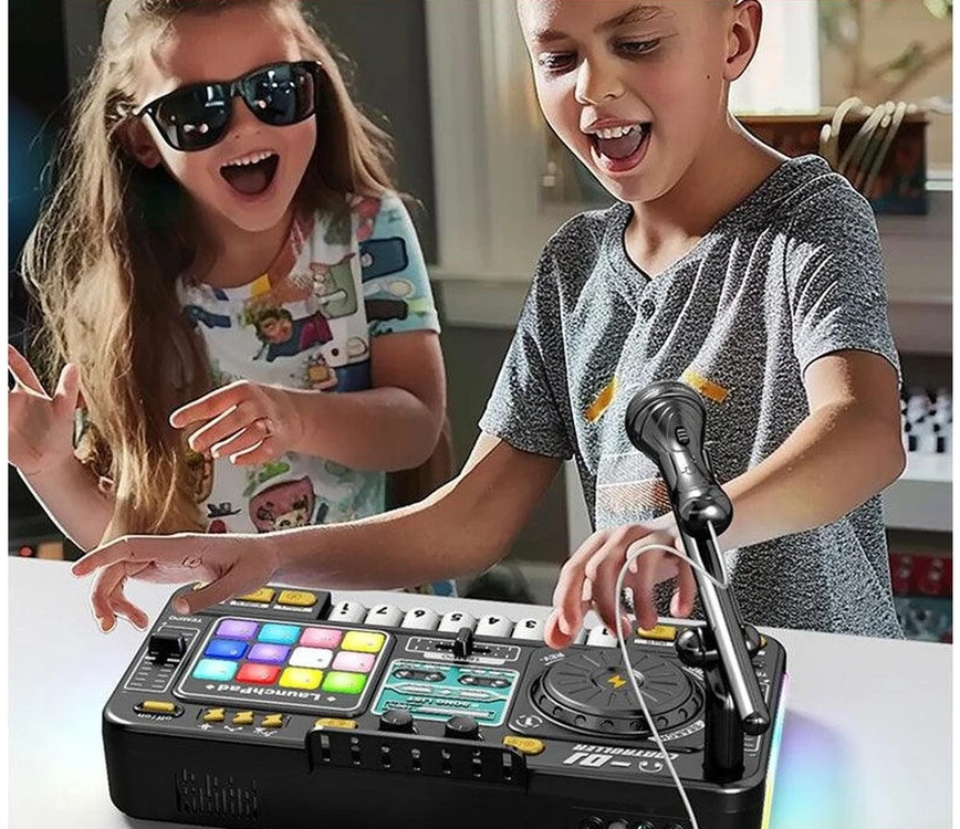 Vaikiška DJ konsolė su mikrofonu ir LED apšvietimu
