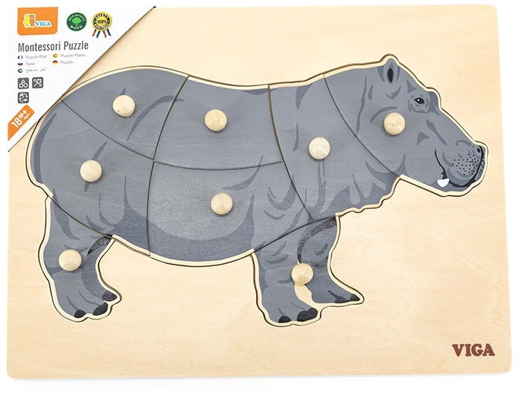 Viga medinis montessori hippo dėlionė su Pinski