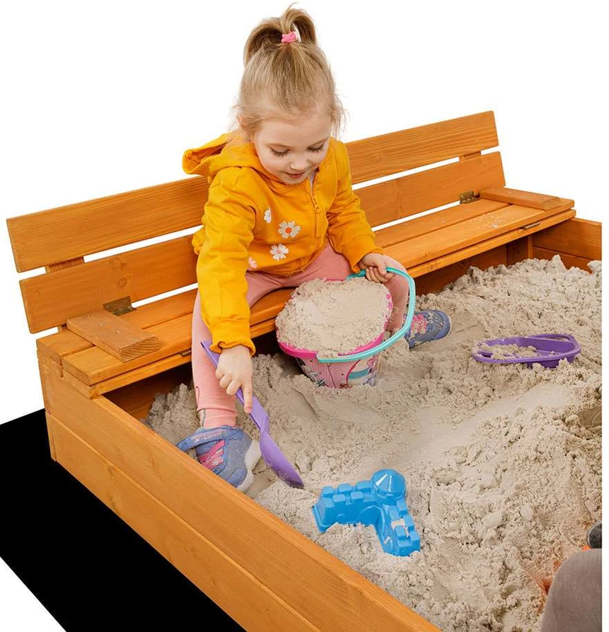 Vaikiška medinė smėlio dėžė su uždengimu ir suolais Baby Mix 120x120 cm