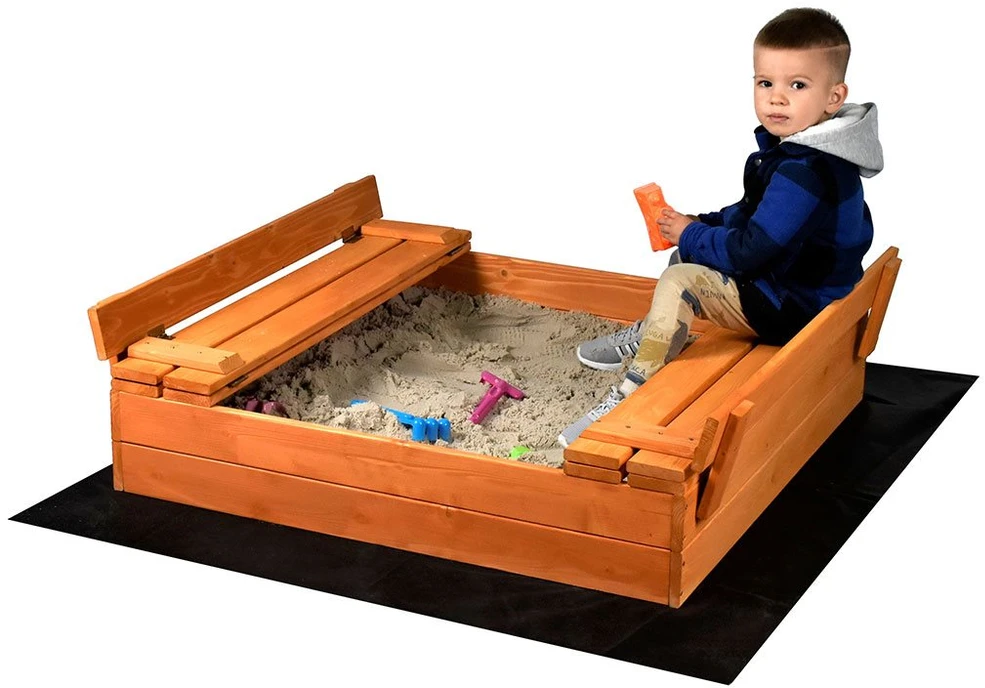 Vaikiška medinė smėlio dėžė su uždengimu ir suolais Baby Mix 100x100 cm