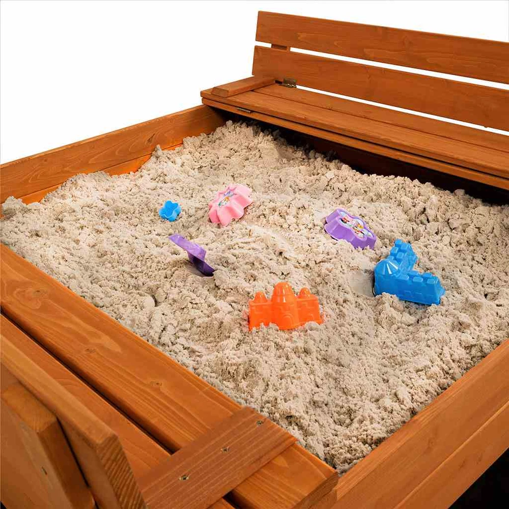 Vaikiška medinė smėlio dėžė su uždengimu ir suolais Baby Mix 120x120 cm
