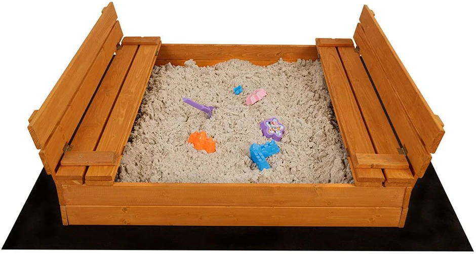 Vaikiška medinė smėlio dėžė su uždengimu ir suolais Baby Mix 120x120 cm