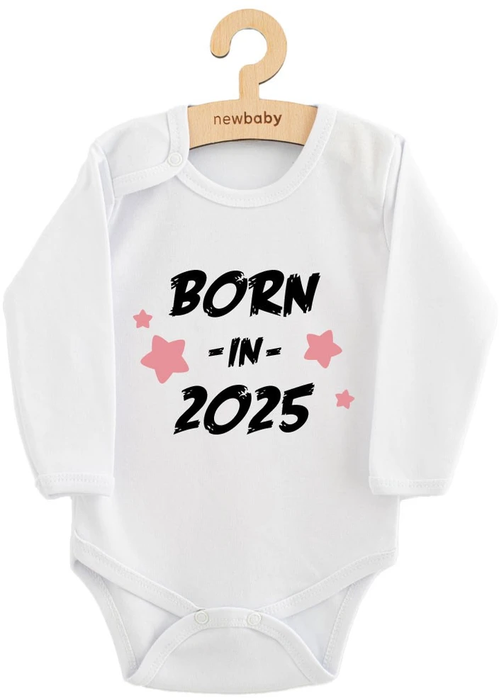 Vaikiškas margintas bodis New Baby BORN IN 2025 rožinis
