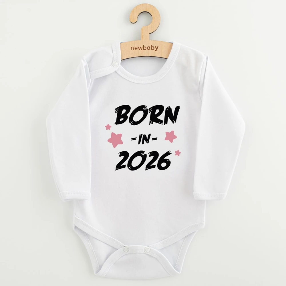 Vaikiškas margintas bodis New Baby BORN IN 2026 rožinis