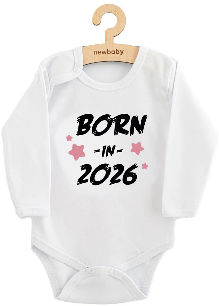 Vaikiškas margintas bodis New Baby BORN IN 2026 rožinis