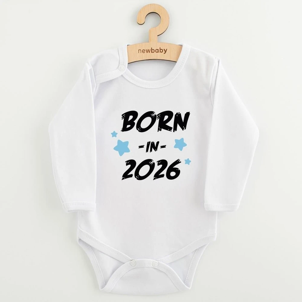 Vaikiškas margintas bodis New Baby BORN IN 2026 mėlynas