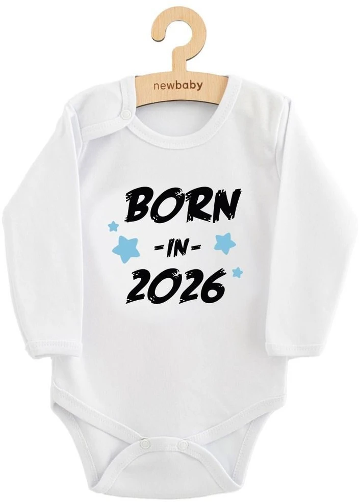 Vaikiškas margintas bodis New Baby BORN IN 2026 mėlynas