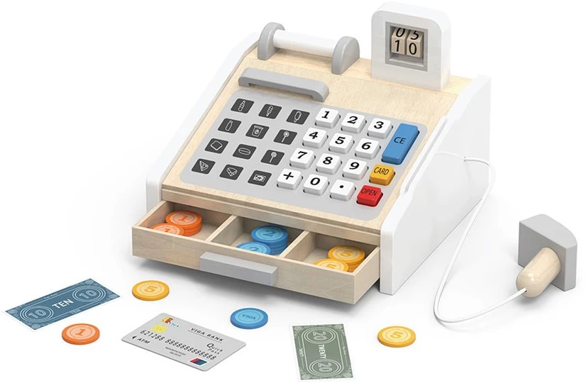 Viga Toys VIGA Medinė kasa parduotuvė pilkai balta