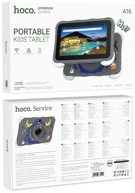 Planšetė for kids 7,0" 4GB/32GB Hoco HD Wi-Fi Android 12 A16 pilka