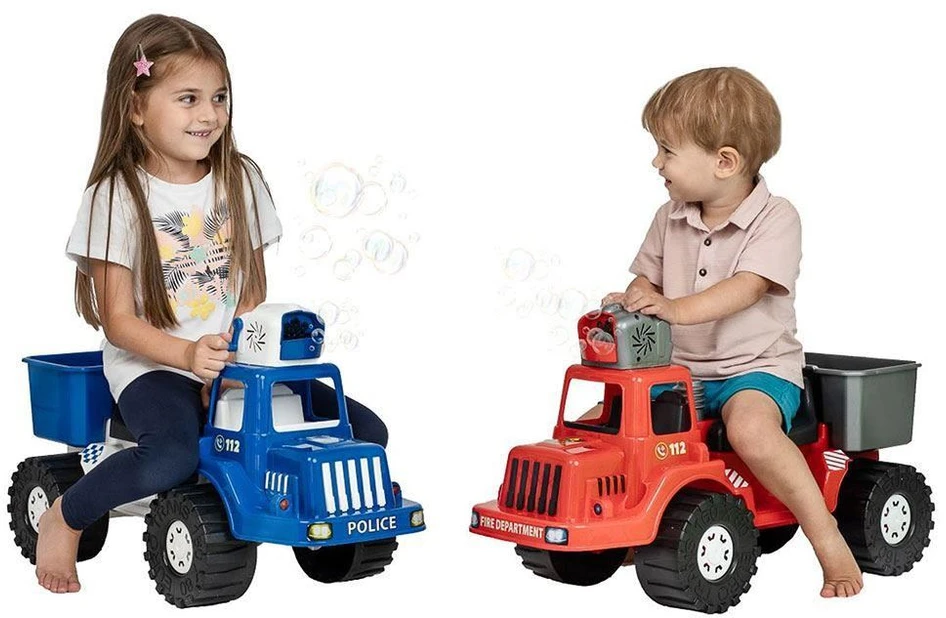 Vaikiškas policijos automobilis su burbulų pūstuvu BAYO 70 cm