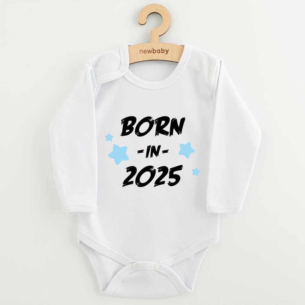 Vaikiškas spausdintas bodis New Baby BORN IN 2025 mėlynas